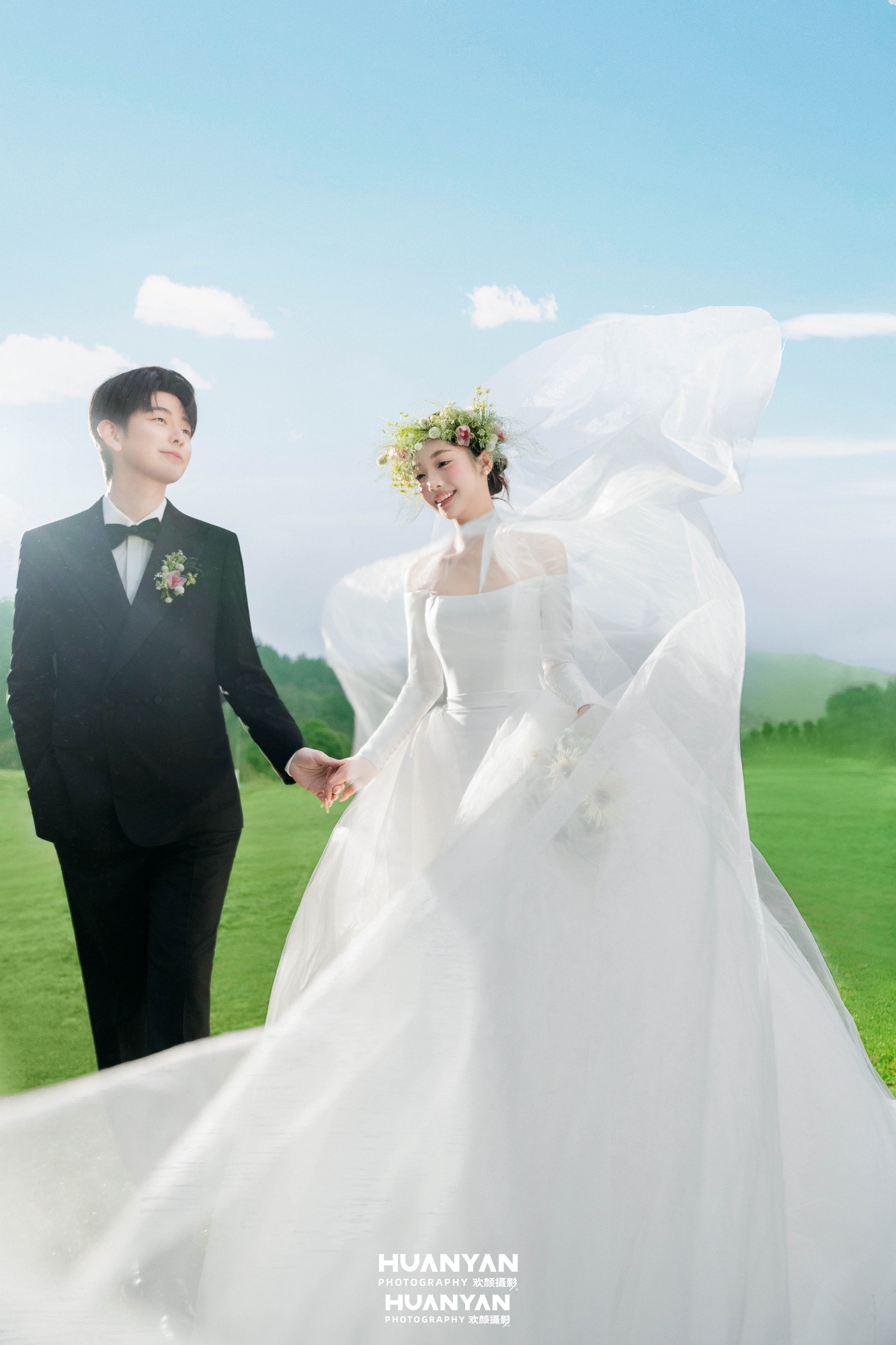 清新自然婚纱照 · 户外自然场景 · 花冠与风客片