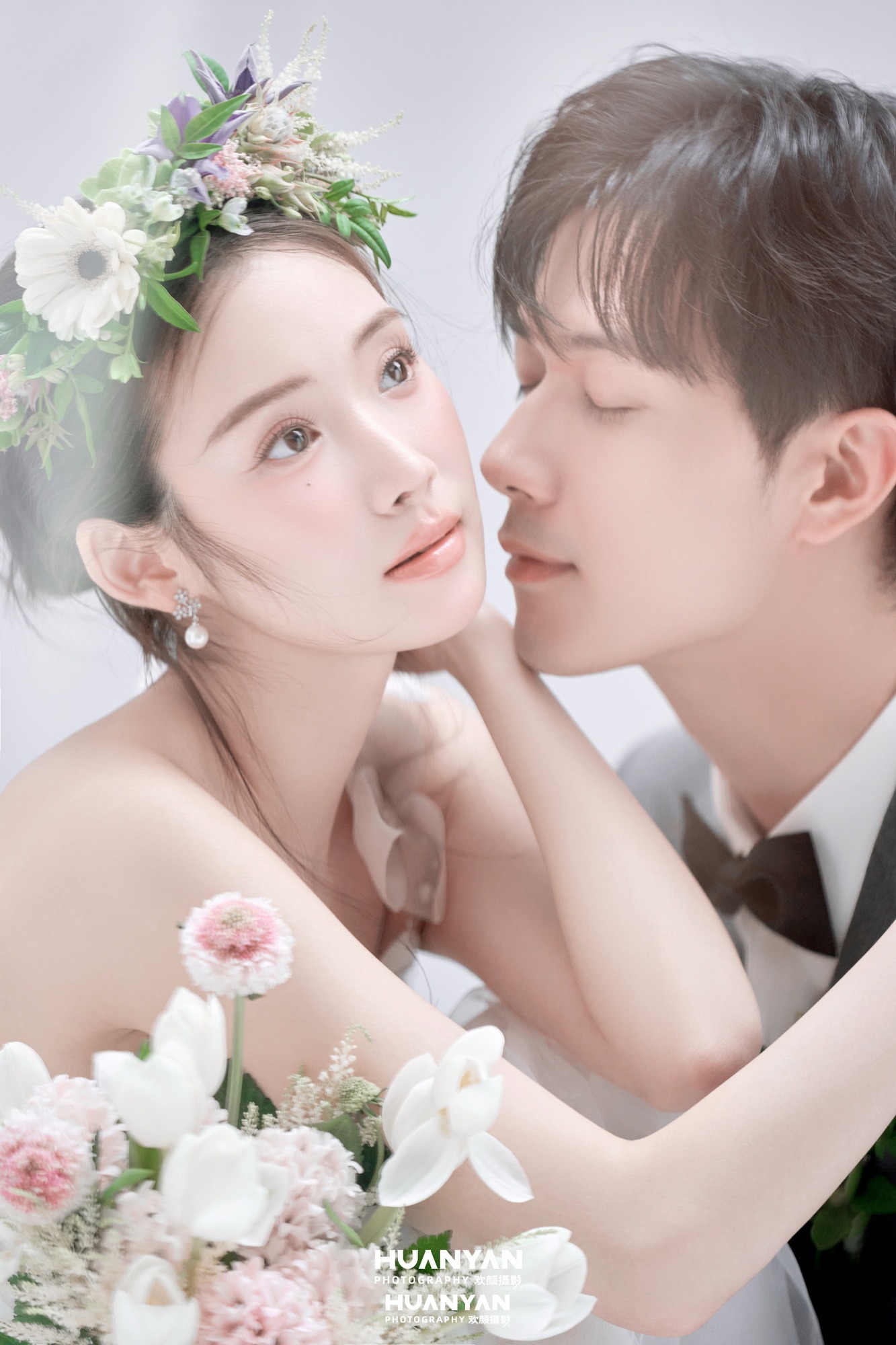 室内影棚韩式温柔婚纱照实拍（花环絮语系列）