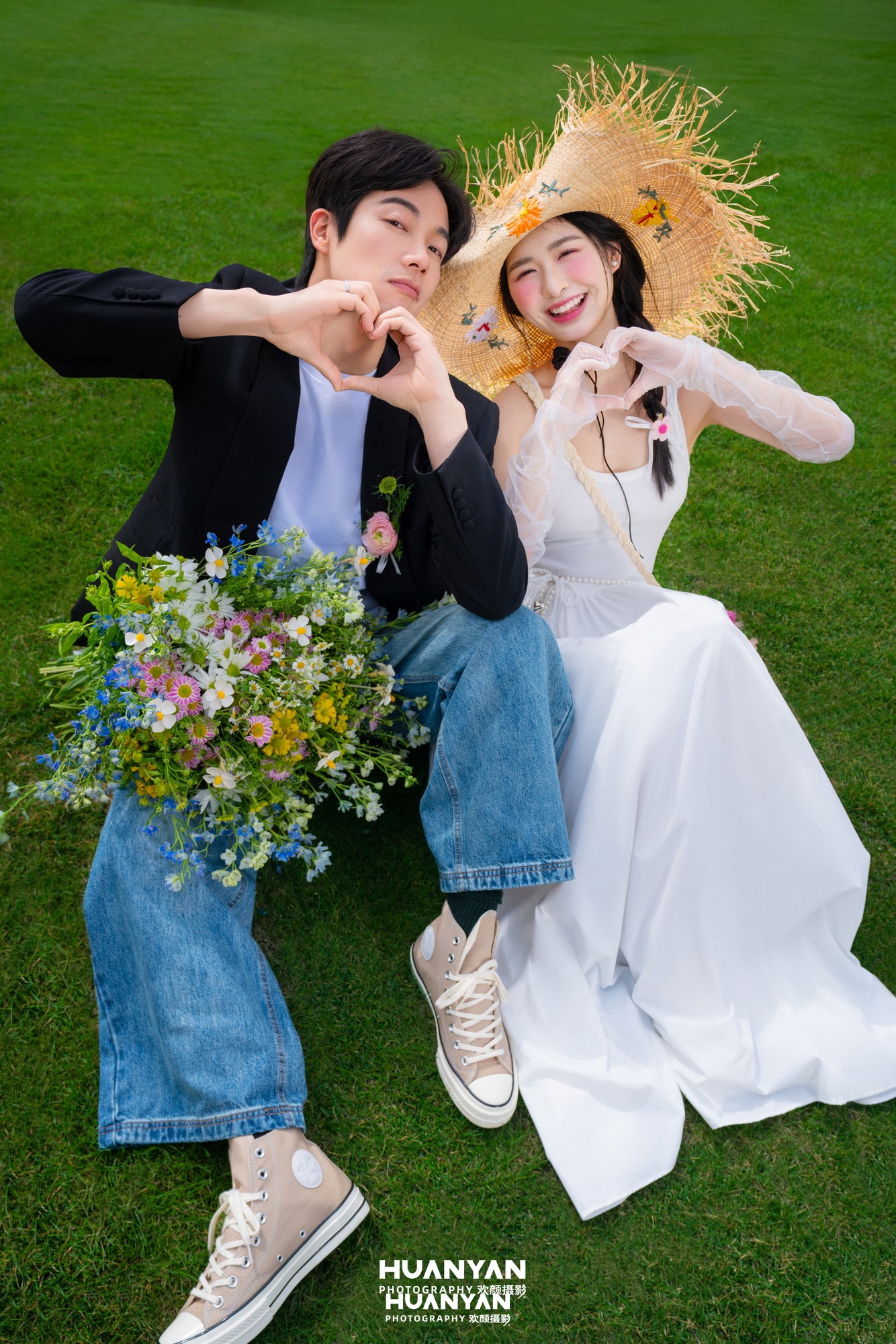 户外自然清新自然婚纱照实拍（风起草坡系列）